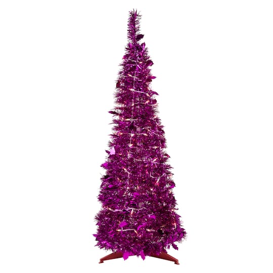 4Ft Pre-Lit Pink Tinsel Pop-Up Artificial Christmas Tree, Clear Lights By Northlight | 4 ft | Michaels®